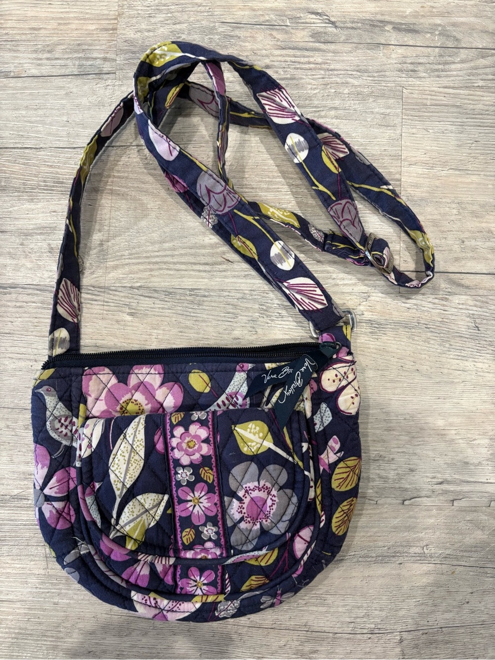 Vera Bradley Navy Quilted Floral Crossbody with Pink and Yellow Accents